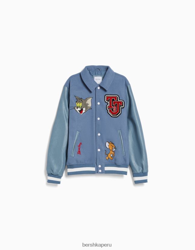azul Bershka hombres chaqueta con parche de tom & jerry 806J6B3056
