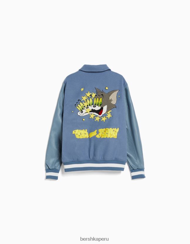 azul Bershka hombres chaqueta con parche de tom & jerry 806J6B3056