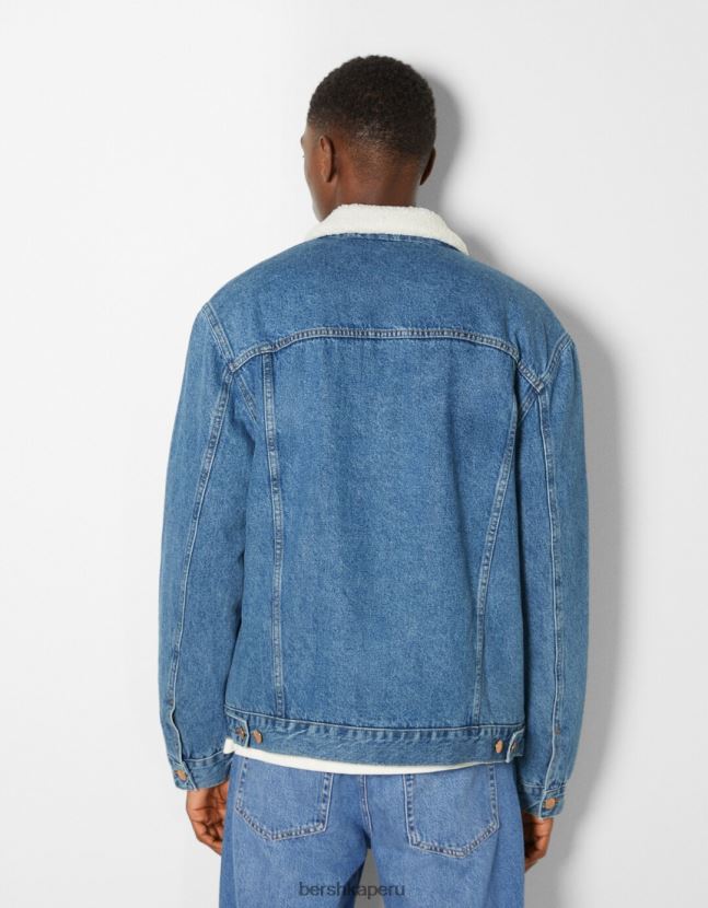 azul Bershka hombres chaqueta vaquera con forro polar 806J6B3101