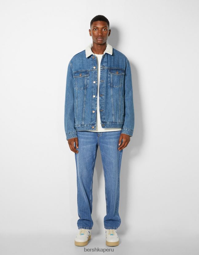 azul Bershka hombres chaqueta vaquera con forro polar 806J6B3101