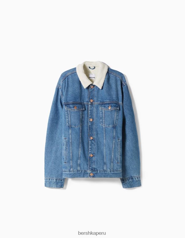 azul Bershka hombres chaqueta vaquera con forro polar 806J6B3101