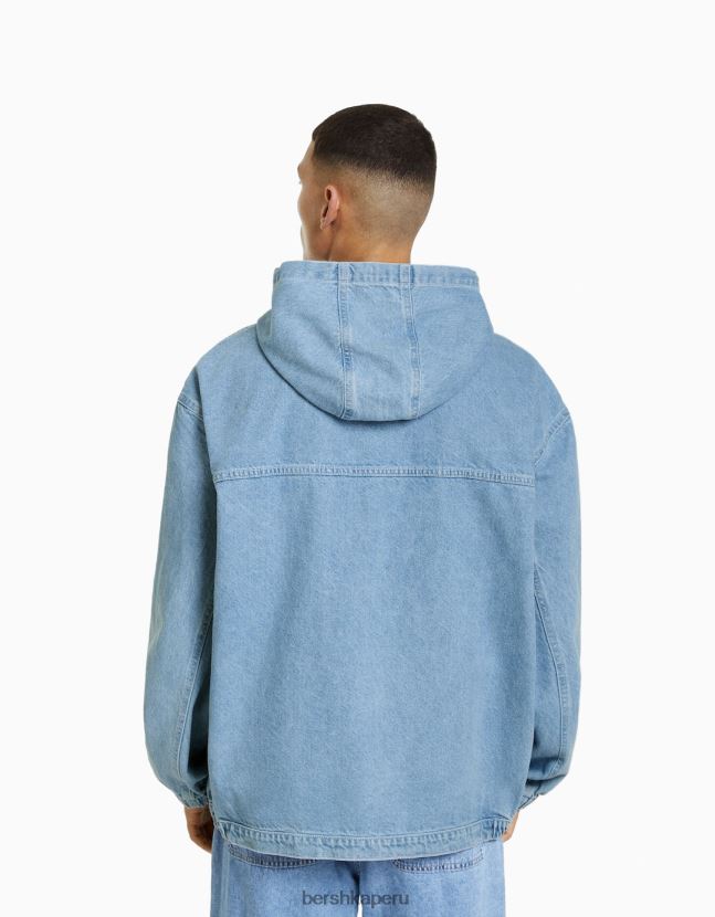 azul claro Bershka hombres chamarra de mezclilla con capucha 806J6B3053