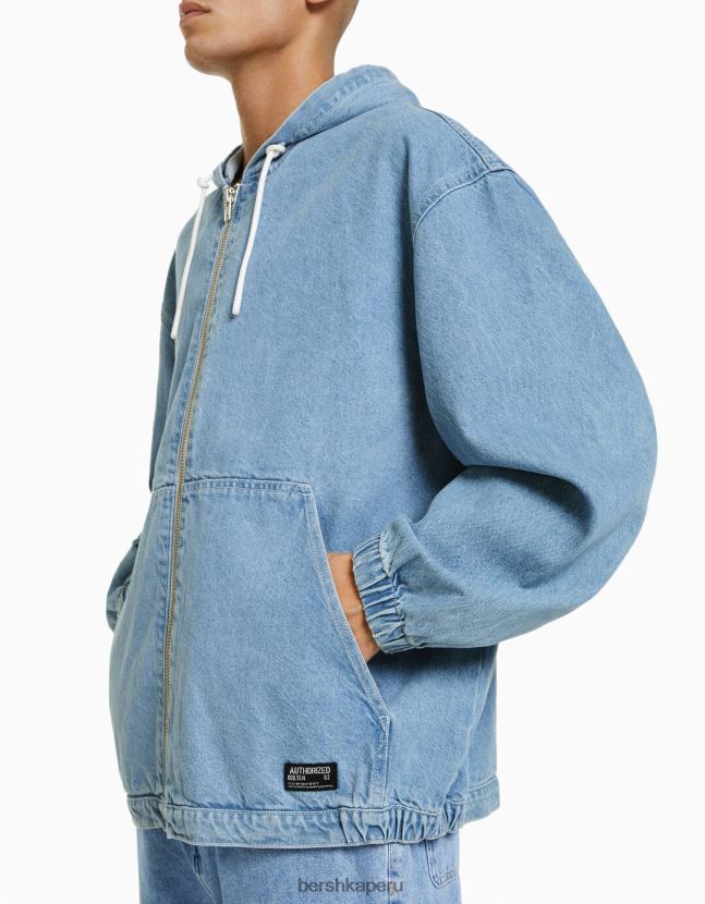 azul claro Bershka hombres chamarra de mezclilla con capucha 806J6B3053