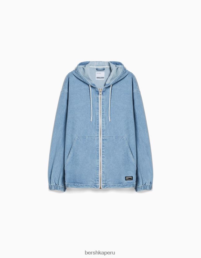 azul claro Bershka hombres chamarra de mezclilla con capucha 806J6B3053