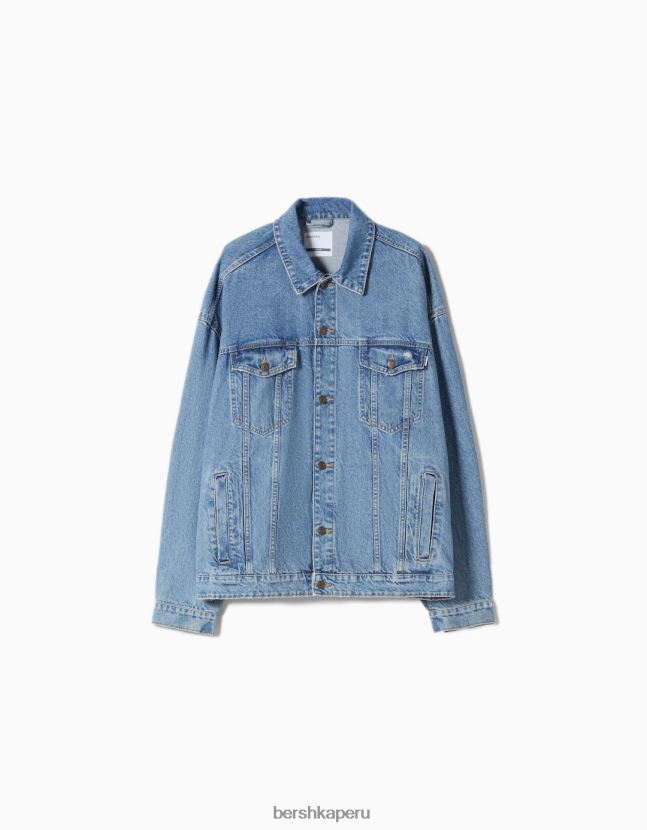 azul claro Bershka hombres chamarra de mezclilla oversize 806J6B3055