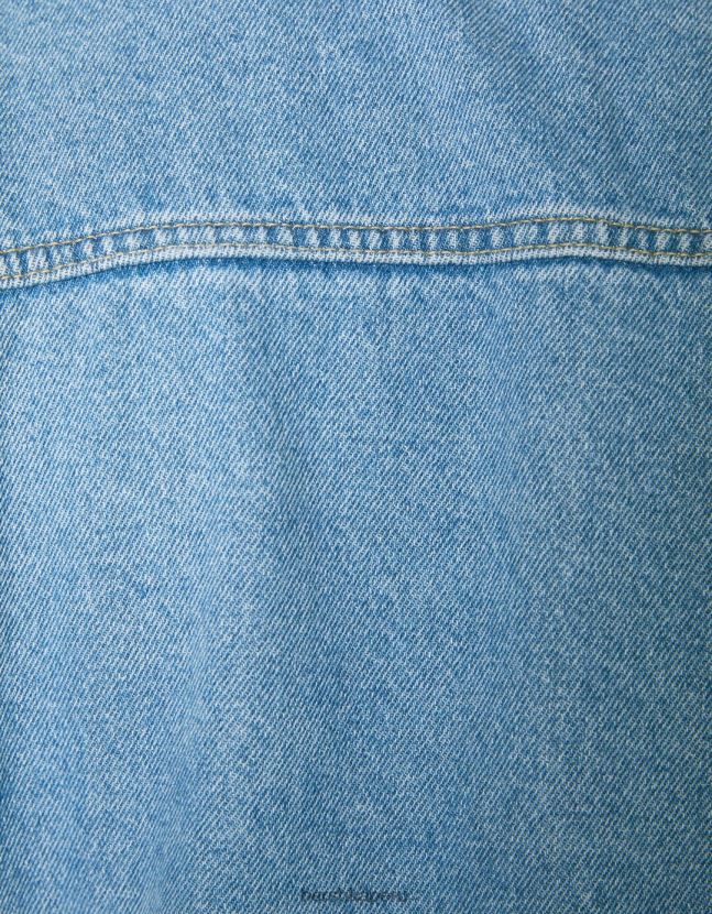 azul claro Bershka hombres chaqueta vaquera con forro polar 806J6B3102