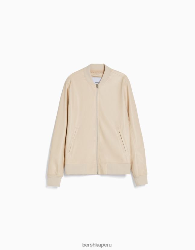 beige Bershka hombres chaqueta bomber de piel sintética 806J6B3065