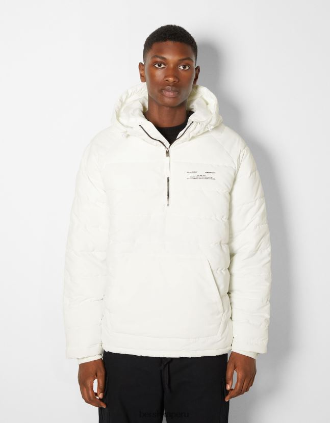 blanco Bershka hombres chaqueta acolchada con bolsillo tipo canguro 806J6B3060