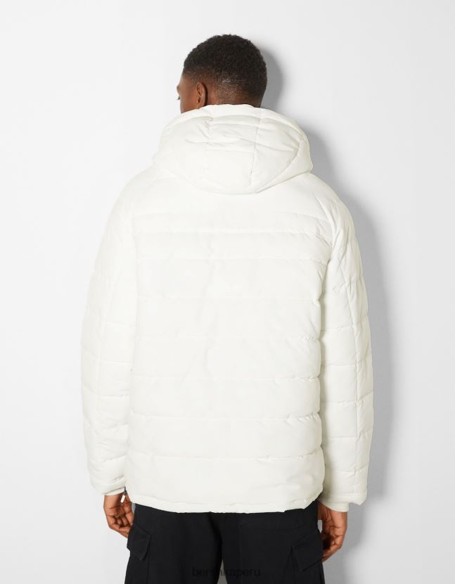 blanco Bershka hombres chaqueta acolchada con bolsillo tipo canguro 806J6B3060