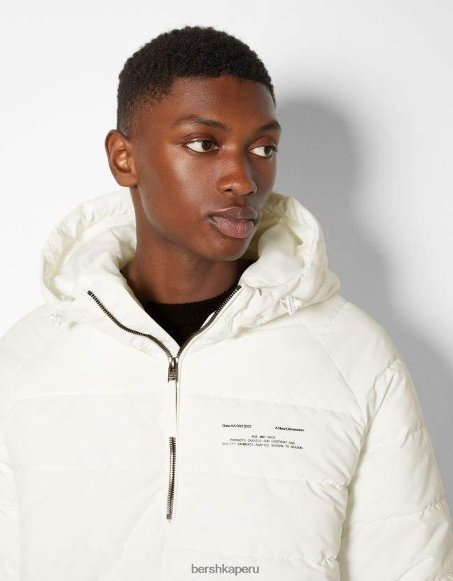 blanco Bershka hombres chaqueta acolchada con bolsillo tipo canguro 806J6B3060