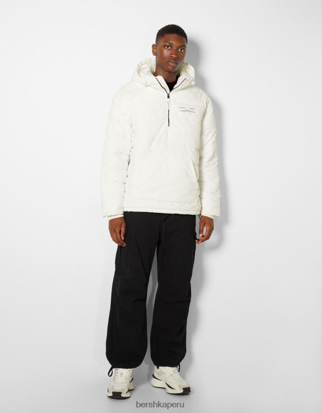 blanco Bershka hombres chaqueta acolchada con bolsillo tipo canguro 806J6B3060