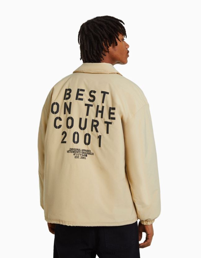 camello Bershka hombres chaqueta con estampado en la espalda 806J6B3049