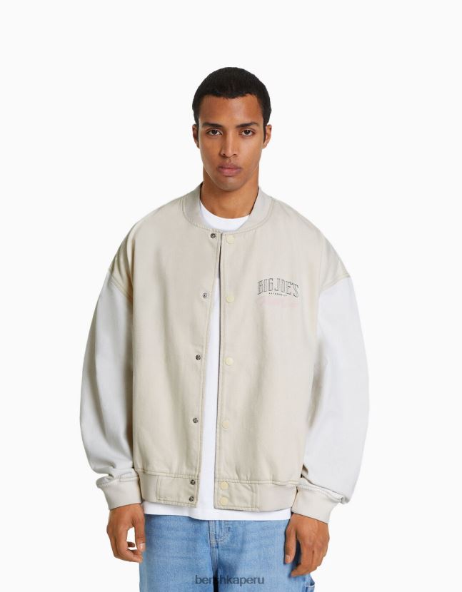 crema Bershka hombres cazadora bomber vaquera con hilo en contraste 806J6B3098