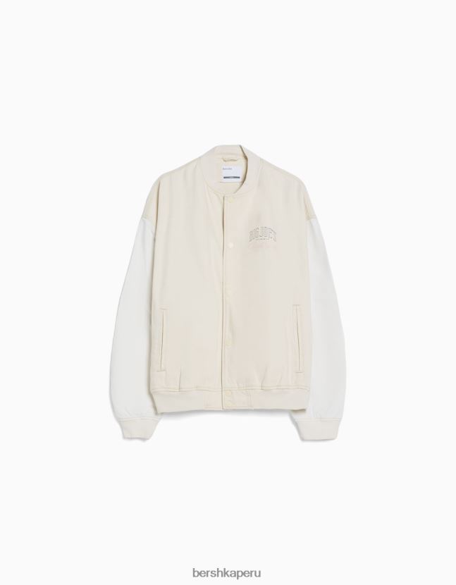 crema Bershka hombres cazadora bomber vaquera con hilo en contraste 806J6B3098