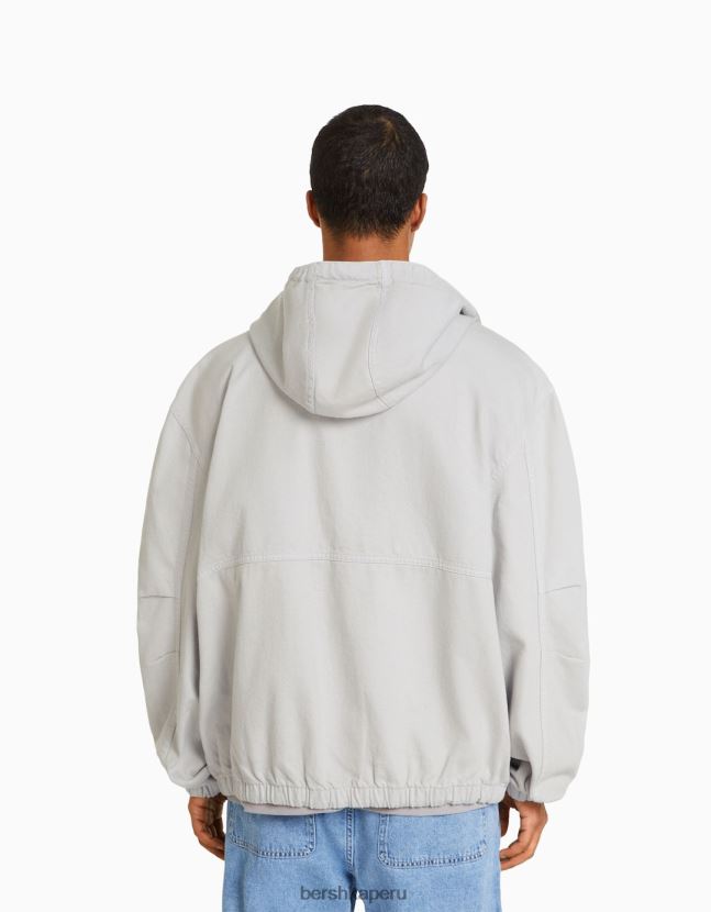 gris Bershka hombres chamarra de paracaídas de mezclilla con capucha 806J6B3075