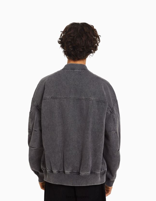 gris oscuro Bershka hombres chaqueta bomber de algodón 806J6B3103
