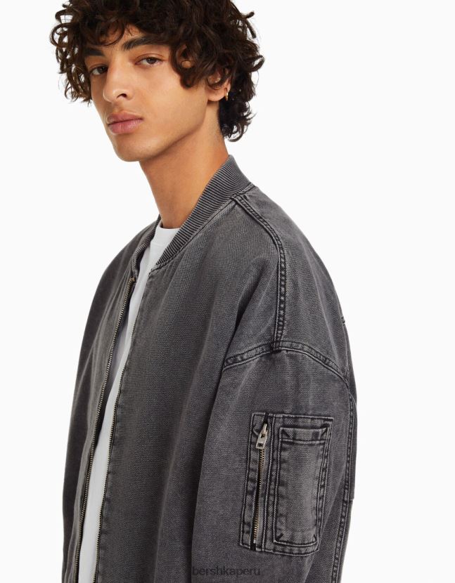 gris oscuro Bershka hombres chaqueta bomber de algodón 806J6B3103
