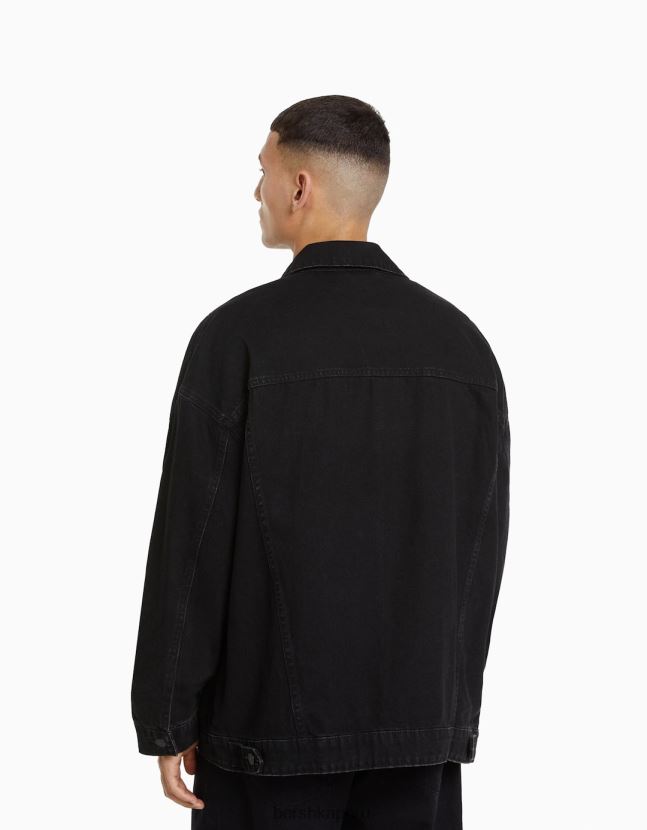 negro Bershka hombres chamarra de mezclilla oversize 806J6B3054