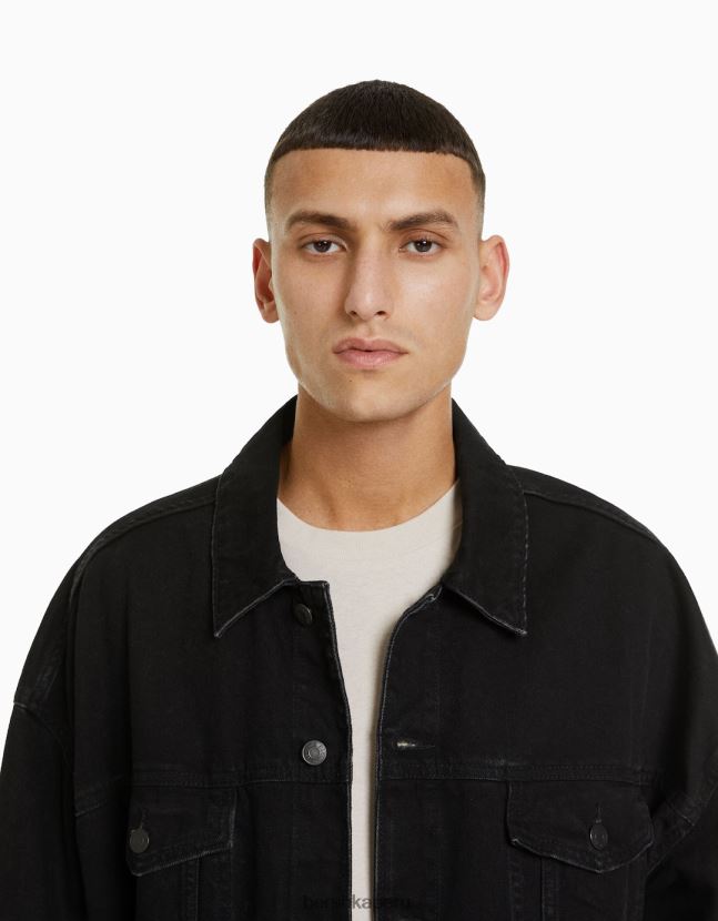 negro Bershka hombres chamarra de mezclilla oversize 806J6B3054