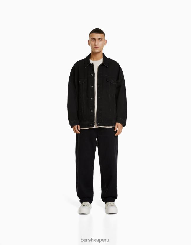 negro Bershka hombres chamarra de mezclilla oversize 806J6B3054