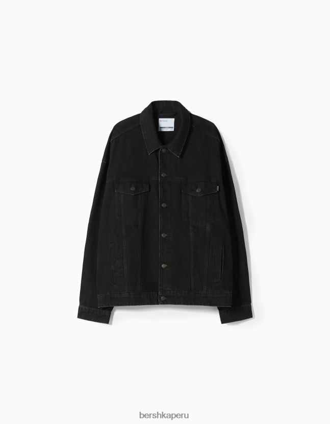 negro Bershka hombres chamarra de mezclilla oversize 806J6B3054