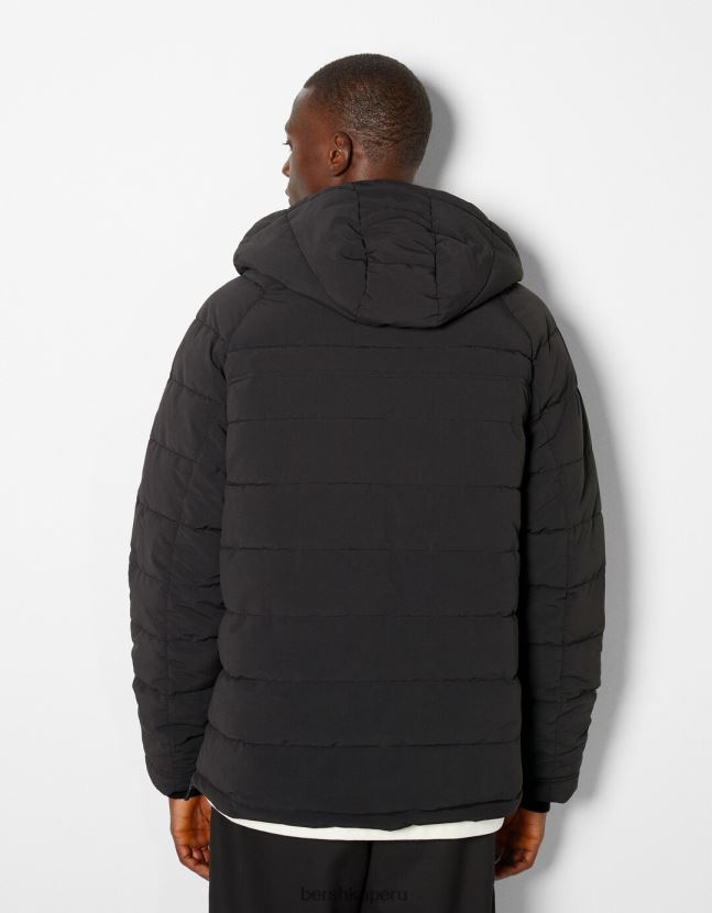 negro Bershka hombres chaqueta acolchada con bolsillo tipo canguro 806J6B3059