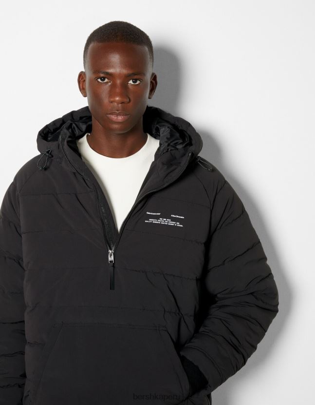 negro Bershka hombres chaqueta acolchada con bolsillo tipo canguro 806J6B3059