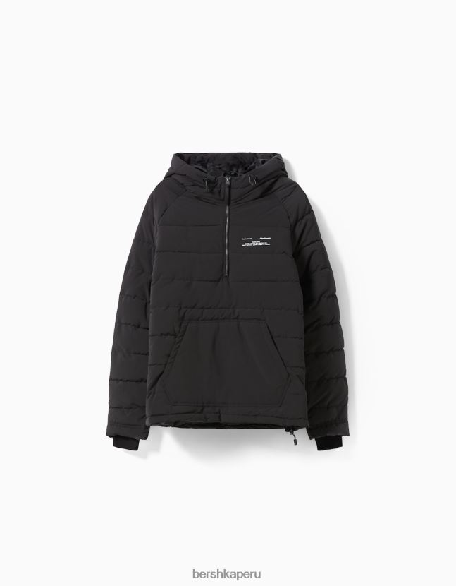 negro Bershka hombres chaqueta acolchada con bolsillo tipo canguro 806J6B3059