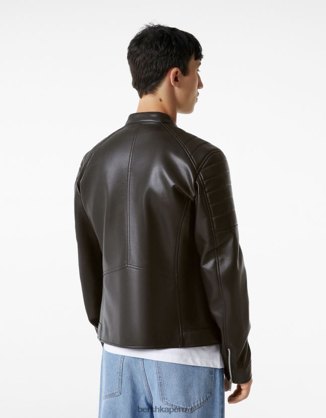 negro Bershka hombres chaqueta biker de piel sintética 806J6B3083