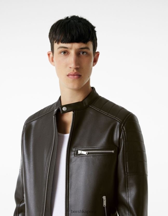 negro Bershka hombres chaqueta biker de piel sintética 806J6B3083