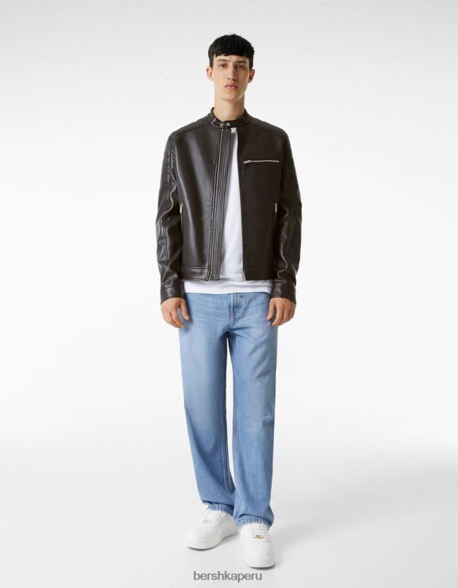negro Bershka hombres chaqueta biker de piel sintética 806J6B3083