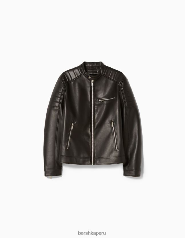 negro Bershka hombres chaqueta biker de piel sintética 806J6B3083