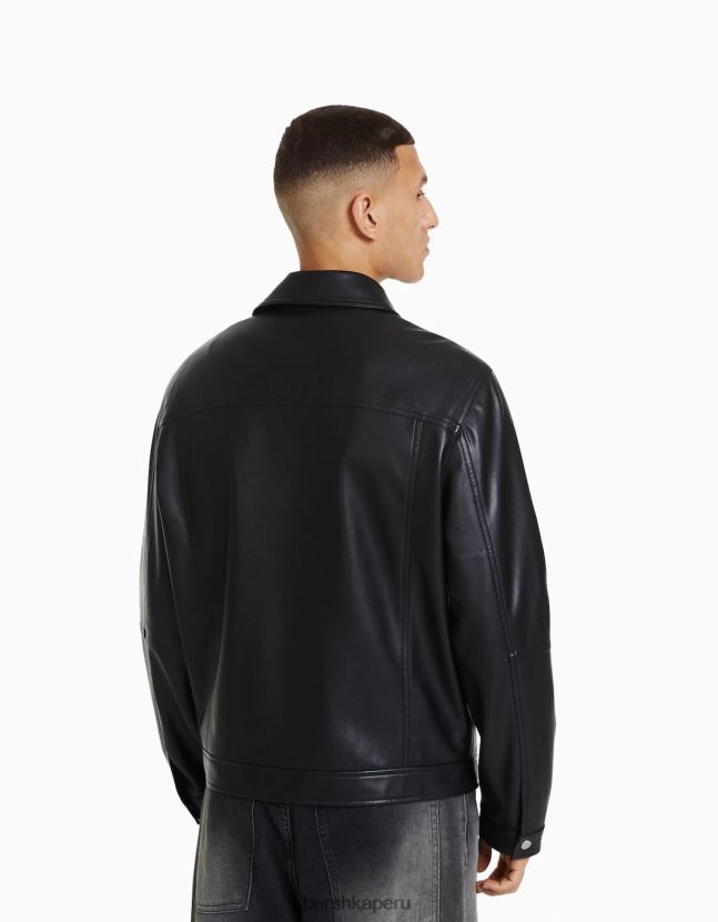 negro Bershka hombres chaqueta biker de piel sintética 806J6B3084