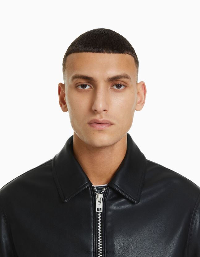 negro Bershka hombres chaqueta biker de piel sintética 806J6B3084