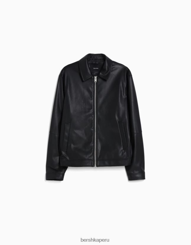 negro Bershka hombres chaqueta biker de piel sintética 806J6B3084