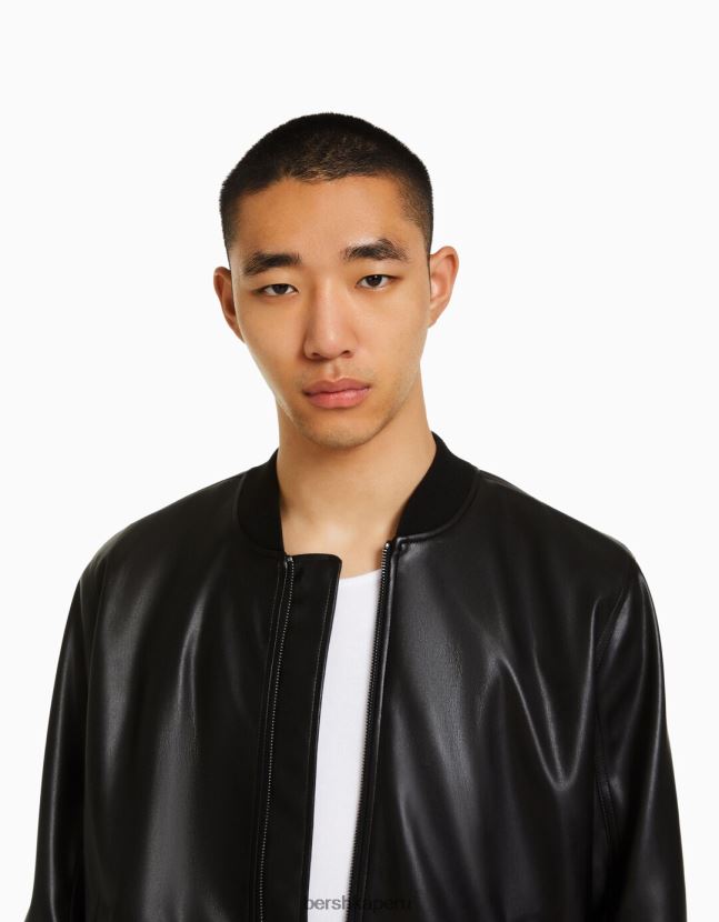 negro Bershka hombres chaqueta bomber de piel sintética 806J6B3064