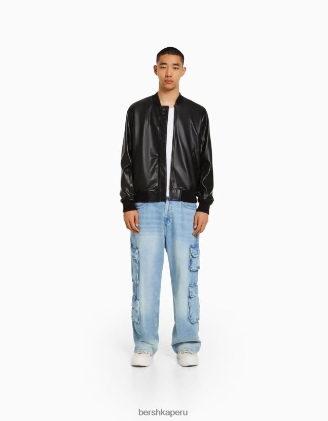 negro Bershka hombres chaqueta bomber de piel sintética 806J6B3064