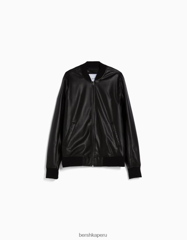 negro Bershka hombres chaqueta bomber de piel sintética 806J6B3064