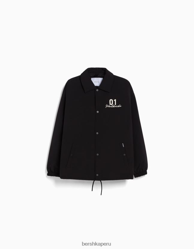 negro Bershka hombres chaqueta con estampado en la espalda 806J6B3048