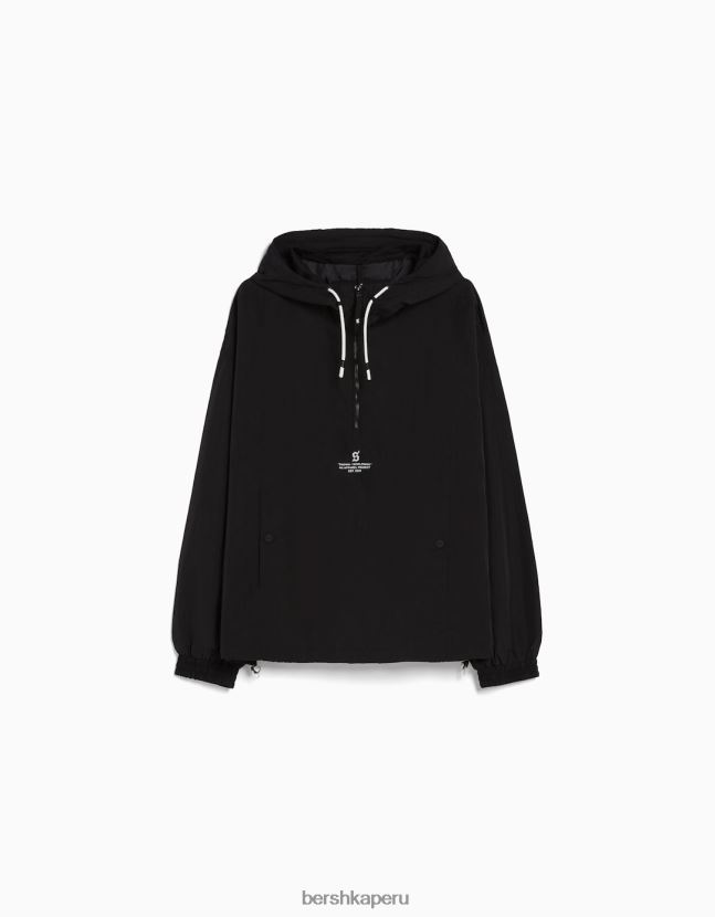 negro Bershka hombres chaqueta fina de nailon con capucha 806J6B3073
