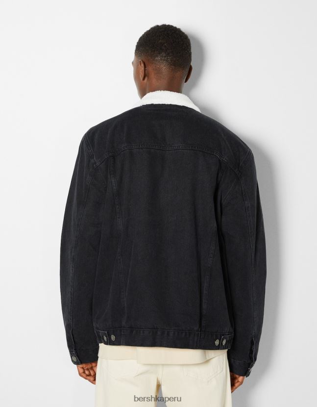 negro Bershka hombres chaqueta vaquera con forro polar 806J6B3100