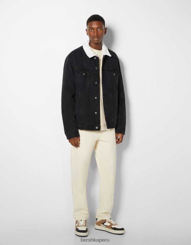 negro Bershka hombres chaqueta vaquera con forro polar 806J6B3100