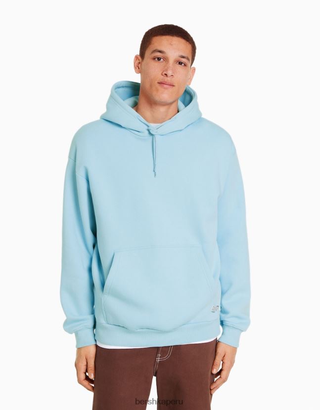 azul claro Bershka hombres sudadera con capucha de gran tamaño 806J6B2951