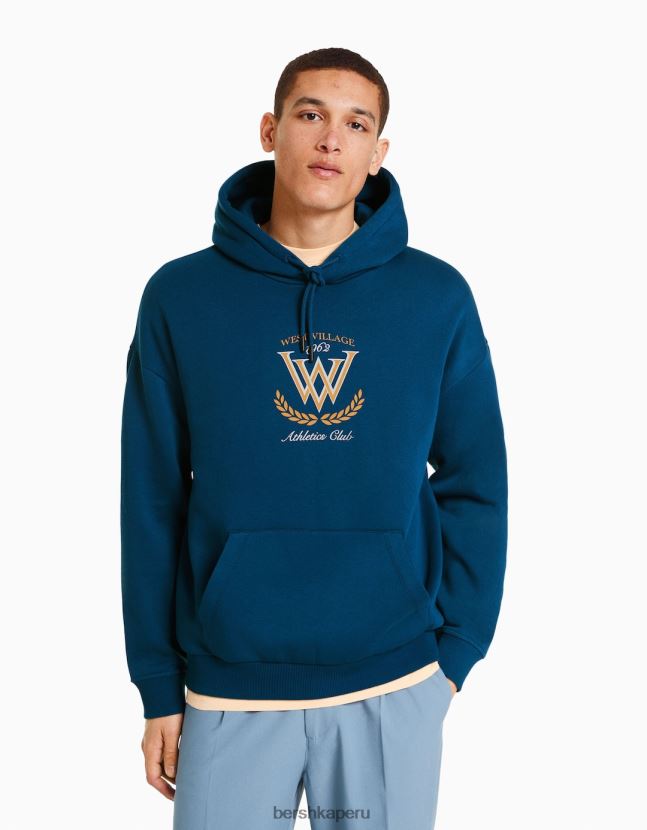 azul oscuro Bershka hombres sudadera con capucha de la universidad 806J6B2984