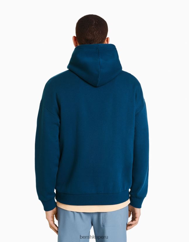 azul oscuro Bershka hombres sudadera con capucha de la universidad 806J6B2984