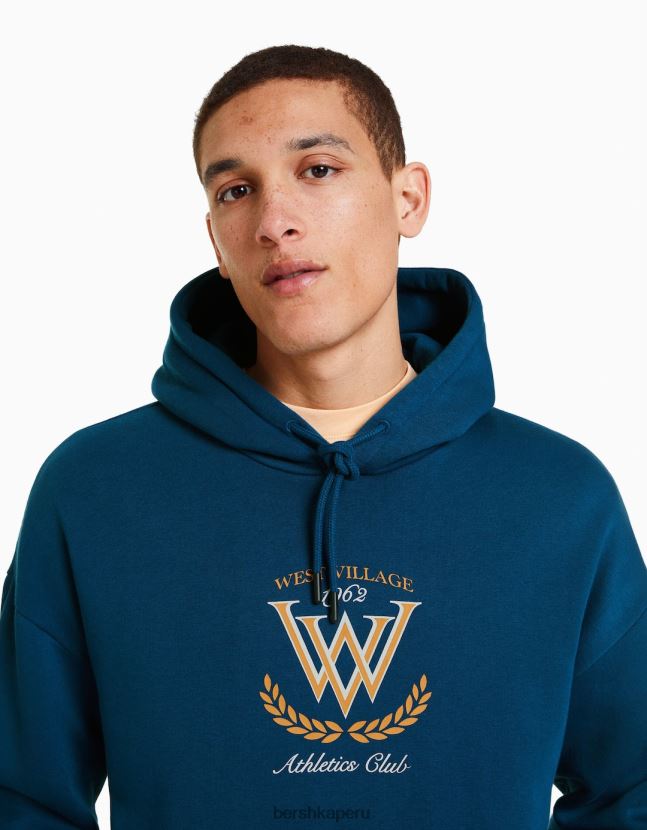 azul oscuro Bershka hombres sudadera con capucha de la universidad 806J6B2984