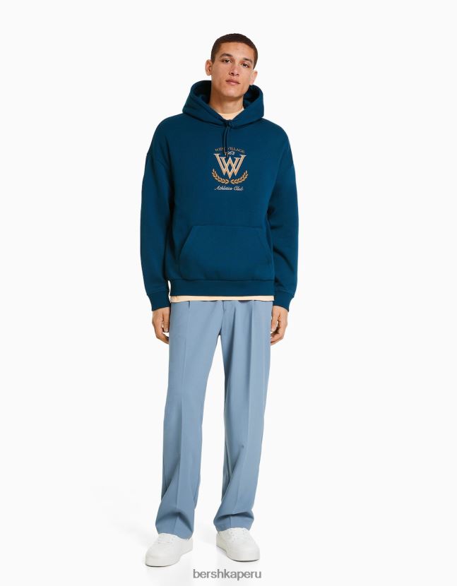 azul oscuro Bershka hombres sudadera con capucha de la universidad 806J6B2984