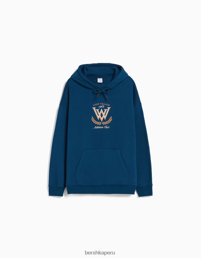 azul oscuro Bershka hombres sudadera con capucha de la universidad 806J6B2984