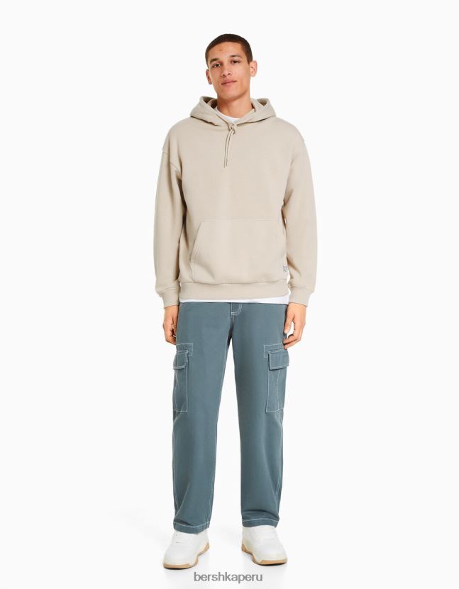 beige Bershka hombres sudadera con capucha de gran tamaño 806J6B2956