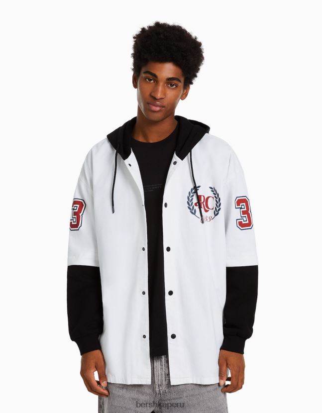 blanquecino Bershka hombres sobrecamisa de felpa con capucha y manga larga 806J6B2935
